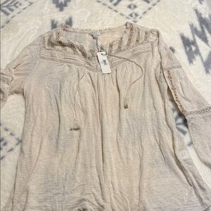 NWT Lucky Brand Beige Embroidered Blouse